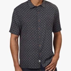 Nat Nast Luxury Originals Silk Blend Shirt XL Black Geometric Short Sleeve